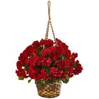 19” Geranium Hanging Basket Artificial Plant UV Indoor/Outdoor. Retail $99