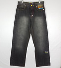 Vtg COOGI Jeans Y2K 90s 36x34* Black Faded Colorful Streetwear Embroidered