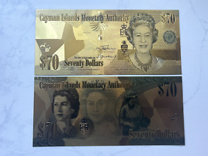 Gold Foil/Souvenir Note Cayman Islands $70 2023 Queen Elizabeth II Portraits