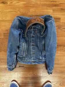 Vintage 80s Levi’s Blanket Lined Denim Jacket Leather Western Collar 23L 18W
