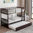 Twin Over Twin Bunk Bed with Twin Trundle Solid Wood Frame