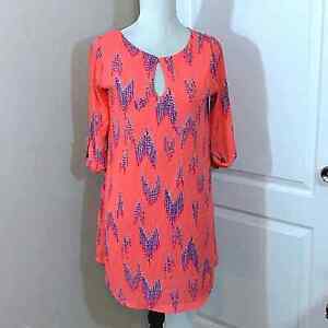 Vestique Womens Size Small Dress Orange Key Hole Casual Lined Pullover