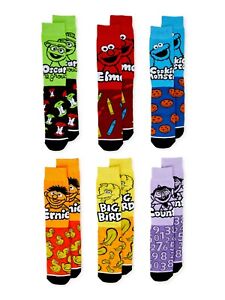 Mens BioWorld Sesame Street Characters Theme Crew Socks 6-Pair Pack Size 8-12