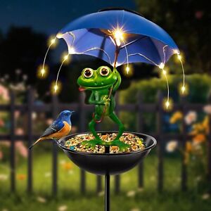 Solar Bird Feeder Frog Garden Decor, Outdoor Solar Lights Frog Figurine Lights