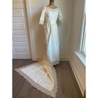 Vintage Handmade 50s Wedding Dress Gown Size XS 2 4 Ivory Wide Lace Detach Train