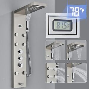ELLO&ALLO Stainless Steel Thermostatic Shower Panel Tower System Massage Jets