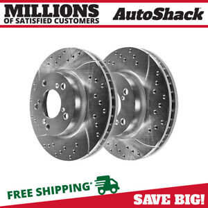 Front Drilled Slotted Brake Rotors Silver Pair 2 for Honda Pilot Acura MDX ZDX