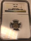 1859 choice AU silver U.S. three cent piece. 3c. NGC AU55. #nrd003
