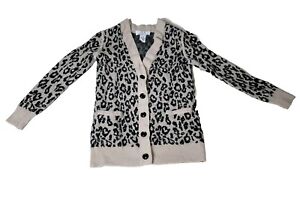 Magaschoni Sweater Women Small Beige Wool Cashmere Cardigan Tunic Leopard Print