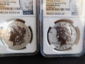 New Listing2023 S NGC REVERSE PROOF PF70 SILVER MORGAN AND PEACE TWO COIN DOLLAR SET
