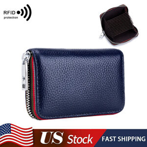 RFID Blocking Women Small Leather Wallet Credit Card Holder Zip Multicard Purse