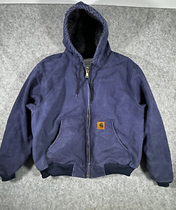 Carhartt Jacket Mens Large Blue Workwear Quilted Lined Hooded Full Zip 376-20