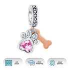 New Charm for Bracelet Pets Pink Paw Bone Two Tone S925 Silver Dangle Women