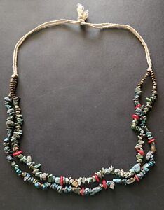 Old pawn Native American Navajo Turquoise nuggets heishi shell 2 strand necklace