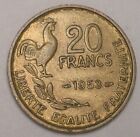 1953 France French 20 Francs Rooster Coin VF+
