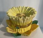 New ListingVintage Sunflower Trinket Box Ceramic Handpainted Hinged w/Gold Band Blue stone
