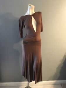 bcbg maxazria Mid Sleeves Rayon Blend V-Neck Brown dress Size S