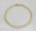 Italian Solid Curb Cuban Bracelet Anklet 14K Yellow Gold Plated Silver 7