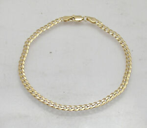 Italian Solid Curb Cuban Bracelet Anklet 14K Yellow Gold Plated Silver 7