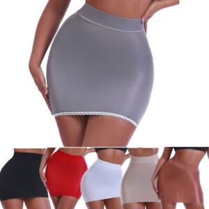 US Women High Waist Glossy Pencil Skirts See Through Bodycon Mini Lingerie Skirt