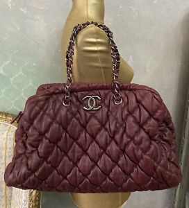 Chanel Burgundy Bubble Quilted Bowler Tote Shoulderbag