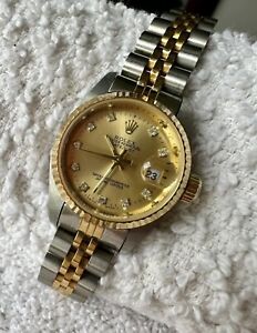 ROLEX Ladies DATEJUST GOLD Tone & STAINLESS STEEL SILVER DIAMOND DIAL WATCH