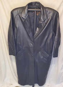 Charles Klein Womens SZ 1X, XL Leather Coat Black Long Trench Lined Maxi VTG