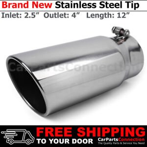 Angled Polish 12 inch Bolt On Exhaust Tip 2.5 In 4 Out Stainless Truck 202565
