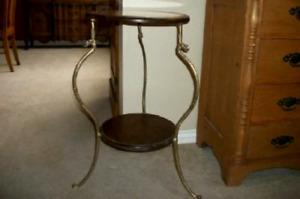 HOLLYWOOD REGENCY MARBLE BRASS SERPENT TABLE PLANT STAND ANTIQUE STYLE STARBURST