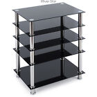5 Tiers Black AV Component Tempered Glass Rack Stand Media Audio Tower,Black