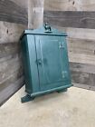 Antique Colonial Wall Cabinet Green Painted Wood Medicine Chest Farmhouse Vtg