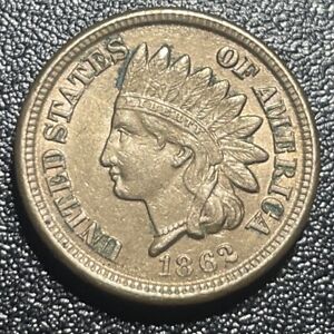 1862 Copper Nickel Indian Head Penny Cent 1c AU Details About Uncirculated