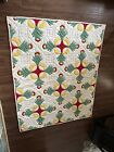 Hand Stitched Appliqué Stylized Tulip Quilt Vibrant Red/Green/Yellow 65” x 80”