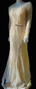 Vtg Antique 20's ART DECO Gown Dress Ivory Silk & Lace Flapper Slim B34