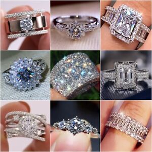 Elegant Women 925 Silver Rings Cubic Zirconia Jewelry Wedding Ring Gift Sz 6-10