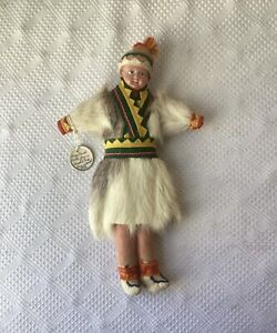 Vintage 1936 Lapland, Finland Traditional Doll In Fur Clothing, 11 1/2” T
