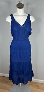 J Gee Sleeveless Boho Royal Blue Gauze Cotton Lace Midi Dress Plus Sz 2X