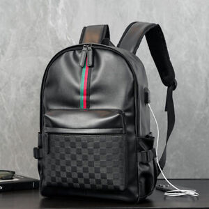 New Fashion Business Men Leather Backpack Laptop Travel Waterproof School Bag GH