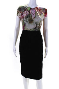 Ted Baker Womens Pleated Floral Ponte Cap Sleeve Sheath Dress Pink Black Size 4