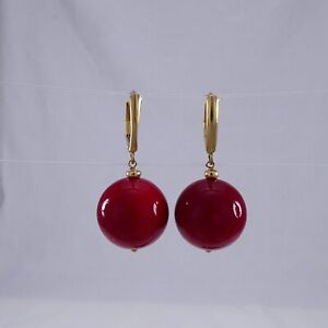ZB Zimmer Brothers 14K Yellow Gold 16mm Red Coral  Drop Earrings 1.4