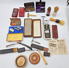 Antique Vintage Shaving Lot - razors boxes sharpening honing stones brushes soap
