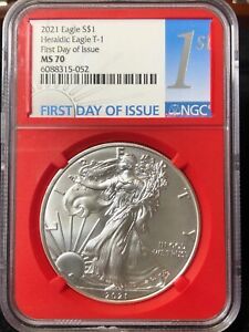 2021 Philadelphia Heraldic Eagle T-1,NGC MS70, FIRST DAY OF ISSUE, Red Core