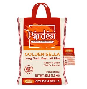 Basmati Golden Sella Parboiled Rice 10LB - Easy to Cook - Low Glycemic Index