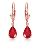 Rose Gold Ruby Earrings Leverback Dangle 14K 3.5 CTW Natural Red Gemstone