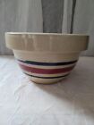 New Listing Vintage Roseville OH Yelloware Pottery Mixing Bowl Blue & Burgundy Striped