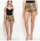 Gold Sequin Booty Shorts High Waist Stretchy Hot  Y2k  Size Small 2