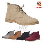 New Women Lace Up Ankle Boots Faux Suede Slip On Flat Heel Casual Booties