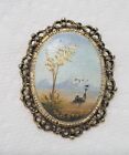 Vintage signed w/Autograph Hand Painted Cameo Brooch Yucca, Farm House, Mountain