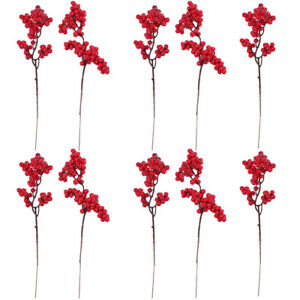 10PCS red decorative branches Christmas Flower Lifelike Branched Berry Decor