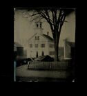 New ListingOutstanding Miniature Gem Tintype Outdoor Scene TOWN HALL BUILDING 1860s Photo